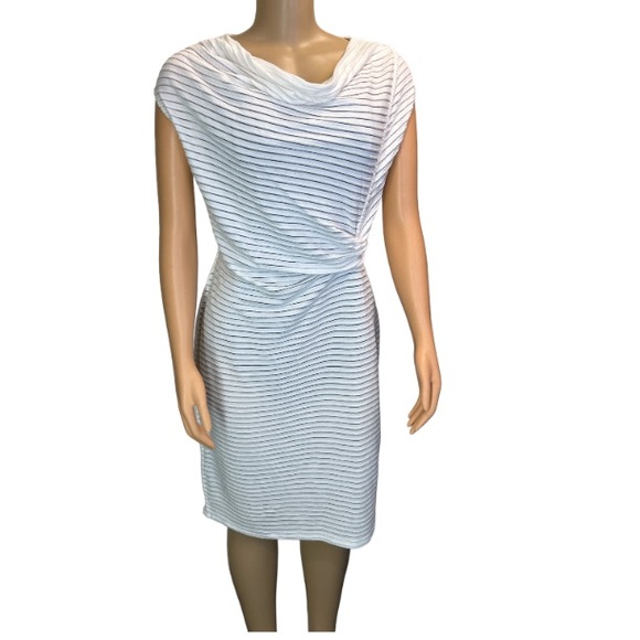 T Tahari White Twist Dress Midi sleeveless Cowlneck  sheer striped size XL - Picture 7 of 17